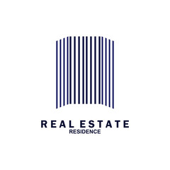 Real estate logo design. Perspective view of modern building. Residence logo template. Construction logo. Twin skyscraper logo ideas.