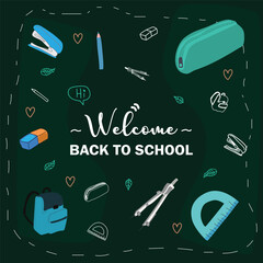 Back to school on green board background. Vector illustration.