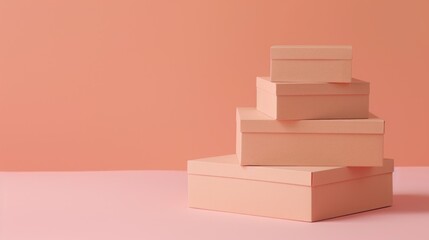 A stack of boxes with a pink background