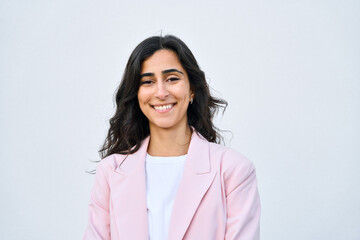 Headshot closeup portrait middle eastern Israel businesswoman, business lady standing isolated on...
