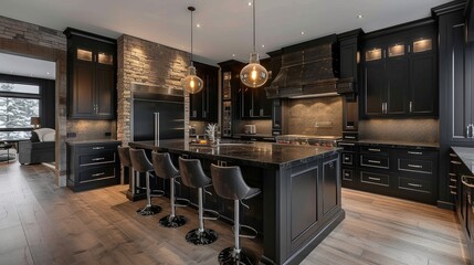 Obraz premium Kitchen with dark cabinets and countertops