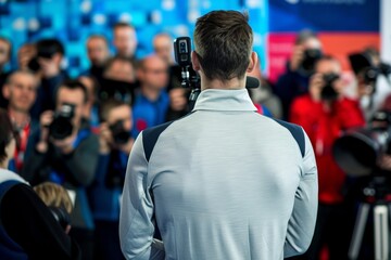 Athlete Press Conference Addressing Doping Scandal Amidst Media and Journalists
