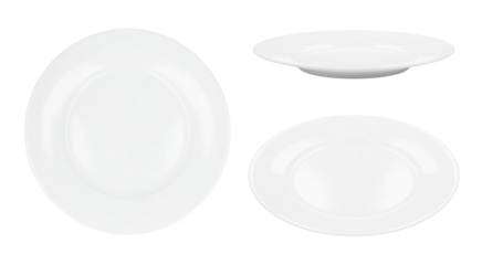 White round empty plates set, top and side view. Png clipart isolated on transparent background