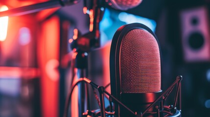 Setting up a radio station with a high quality microphone and headphones