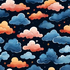 seamless pattern of blue sky with clouds, Generative AI, Generative, AI