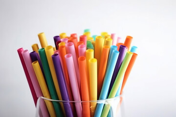 generated Illustration of colourful  straw straws plastic drinking disposable background