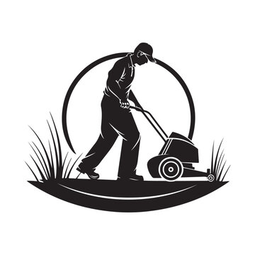 recommend clip art:  Man pushing lawn mower logo lawn mower landscaping logo design template