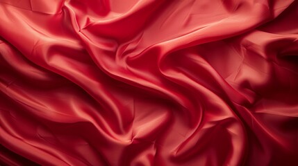Obraz premium Close-up of smooth, luxurious red satin fabric with waves and folds, creating a rich and elegant texture.
