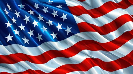 Fototapeta premium Close-up view of the American flag with vibrant red, white, and blue colors, symbolizing patriotism and national pride in the United States.