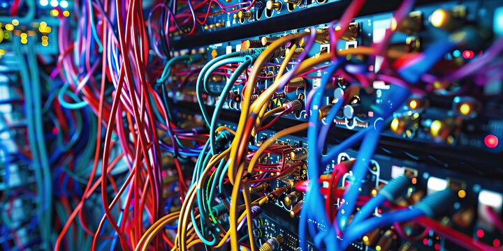 The Quantum Quiltwork: A tangle of color-coded cords and wires, surrounding a quantum computer.