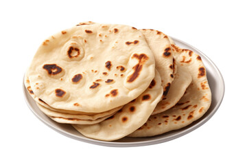 Indian naan bread on plate isolated on transparent background