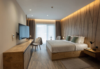 Interior of a modern hotel bedroom