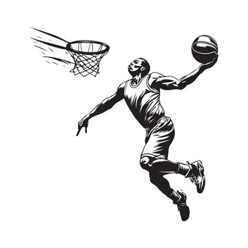 basketball player dunking black and white clip art preview