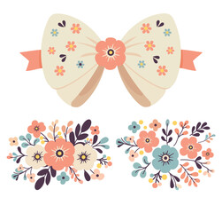 Decorative elements. Bow and flowers.
