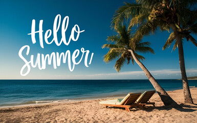 Tropical paradise beach with white sand and crystal clear blue water. Beautiful natural summer vacation holidays background. Travel tourism wide panorama background concept