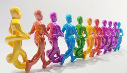 3D Model Abstract Art of Unity abstract LGBTQ community rainbow sculpture linking diverse colored figures