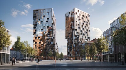 Modern Urban Landscape with Contemporary Architecture and Pedestrians