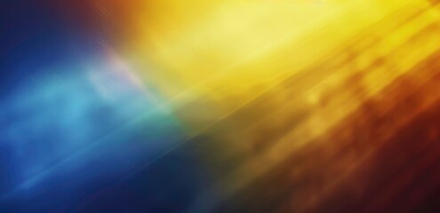 Grainy Background with Rainbow colored beam of light, gradient background. Grainy texture with dark blue and yellow color scheme