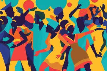 Vibrant Celebration of Diversity with Dancing Women Silhouettes
