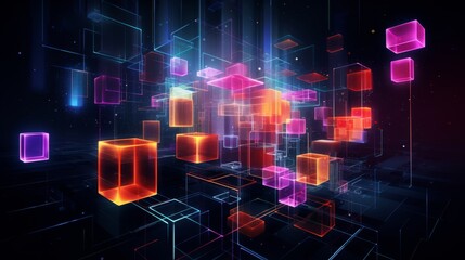 Abstract Digital Technology Background with Vibrant Geometric Shapes