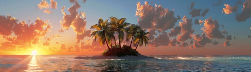 Obraz premium 3D model of a tropical island with a sunset, summer