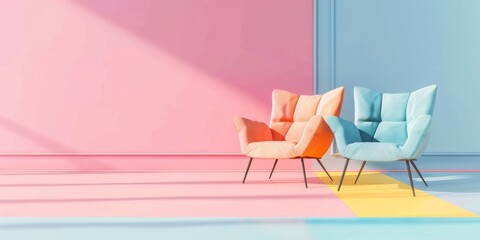 Dreamy Pastel Furniture Illustration on Gradient Background with Copyspace for Branding or Text - Creative Home Decor Concept