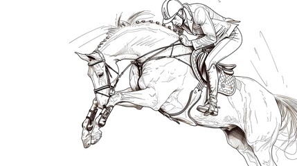 Fototapeta premium Adrenaline-Fueled Equestrian Jumping Competition Showcasing Skill and Triumph