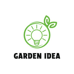 garden idea logo design concept with leaf and lightbulb
