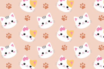 Cute cat and footprints seamless pattern wallpaper illustration
