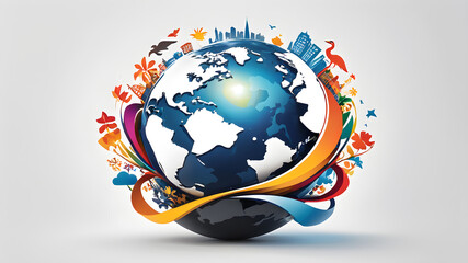 Fototapeta premium World themed logo icon on white background, Generative AI