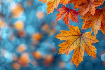 leaves hanging tree blue portal orange transparent fractal soft focus european palette frozen time october cleanest banner