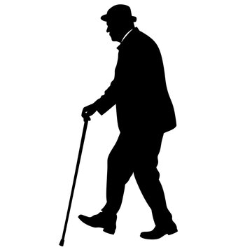 recommend clip art: Old man walking and leaning on a cane, on a white background