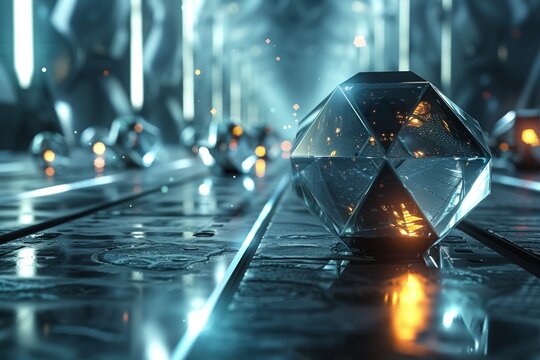 11 Holographic 3D polyhedra in a futuristic setting