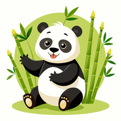 Playing panda with a bamboo vector illustration on white background 