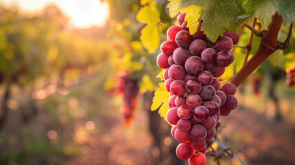 Fototapeta premium Red grape bunch in vineyard