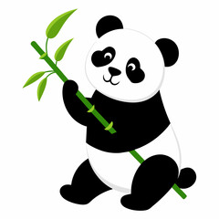 Playing panda with a bamboo vector illustration on white background 