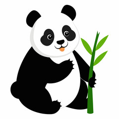 Playing panda with a bamboo vector illustration on white background 