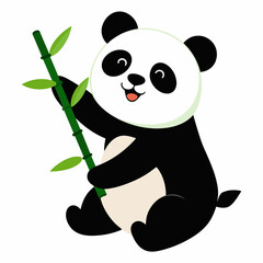 Playing panda with a bamboo vector illustration on white background 