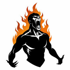 Burn body screaming dramatic shadow style vector illustration on white background