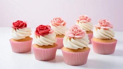 Elegant Floral Cupcakes on Pink Background