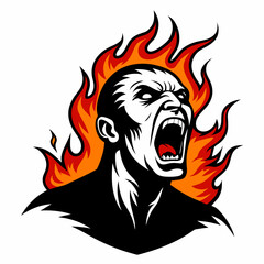 Burn body screaming dramatic shadow style vector illustration on white background