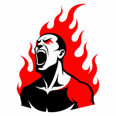 Burn body screaming dramatic shadow style vector illustration on white background