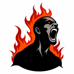 Burn body screaming dramatic shadow style vector illustration on white background