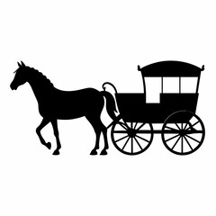 Horse drawn carriage vector silhouette on a white background 