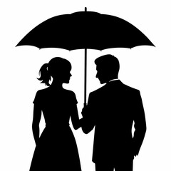 Couple under the umbrella vector silhouette on a white background © Chayon Sarker
