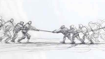 Continuous Line Sketch of a Tug-of-War Contest