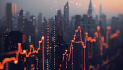 A stock market graph with orange and black lines, representing the financial performance of a company over time. The background is blurred to focus on the detailed upward trend in the trading data.