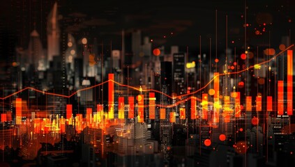 A stock market graph with orange and black lines, representing the financial performance of a company over time. The background is blurred to focus on the detailed upward trend in the trading data.