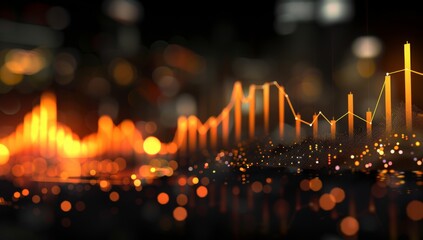A stock market graph with orange and black lines, representing the financial performance of a company over time. The background is blurred to focus on the detailed upward trend in the trading data.
