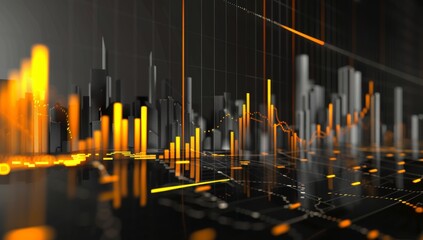 A stock market graph with orange and black lines, representing the financial performance of a company over time. The background is blurred to focus on the detailed upward trend in the trading data.